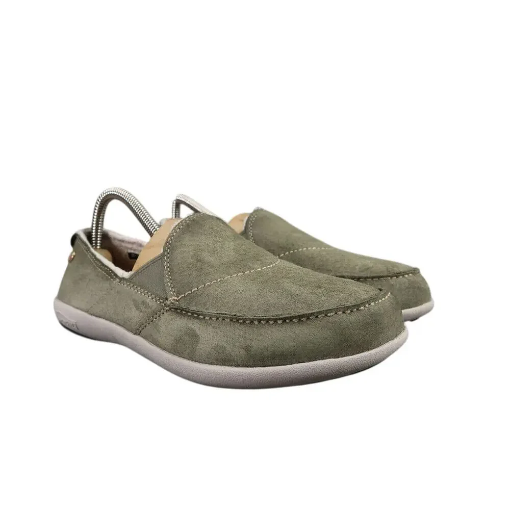 Spenco Shoes Womens 7 Slip On Loafer Flats Leather Green Comfort Casual Faux Fur